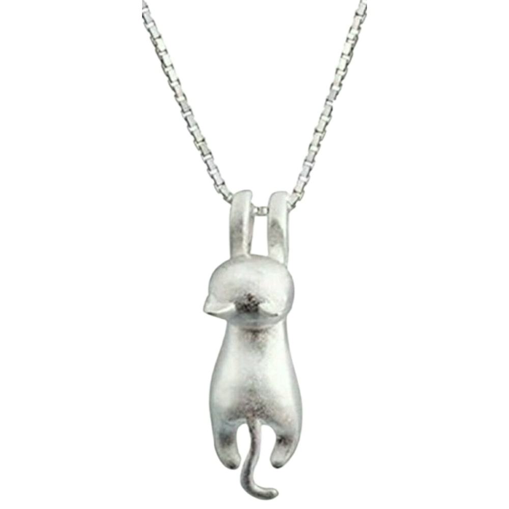 .925 Sterling Silver Cat Pendant w/ 16"-18" Silver Necklace